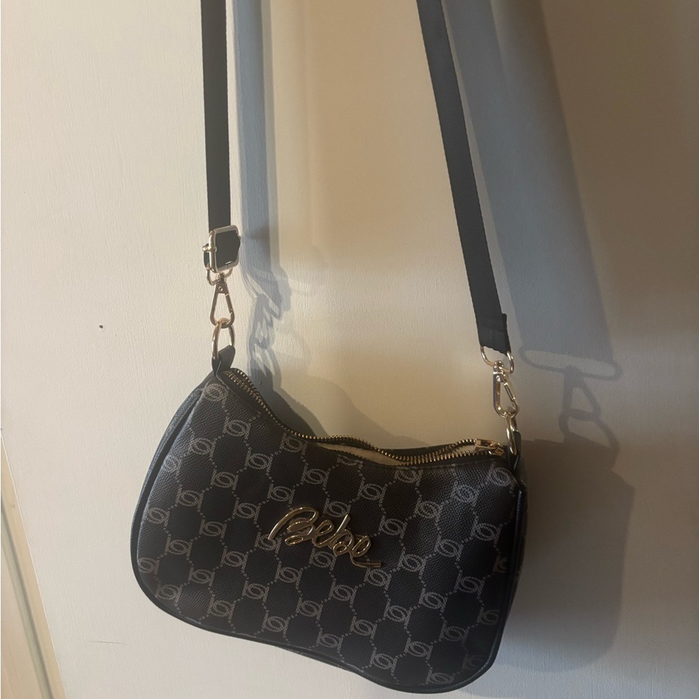 Bebe Black and Gold Crossbody Bag